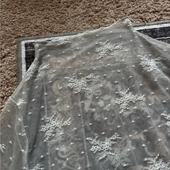 Aerie Sheer Lace-Embroidered Long Sleeve Top in Cream - Picture 2 of 2